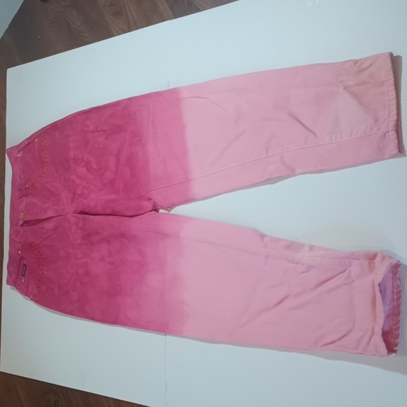 Escada Denim - Escada Pink Ombre Tie Dye Embroidered Heart Straight Leg Jeans A23